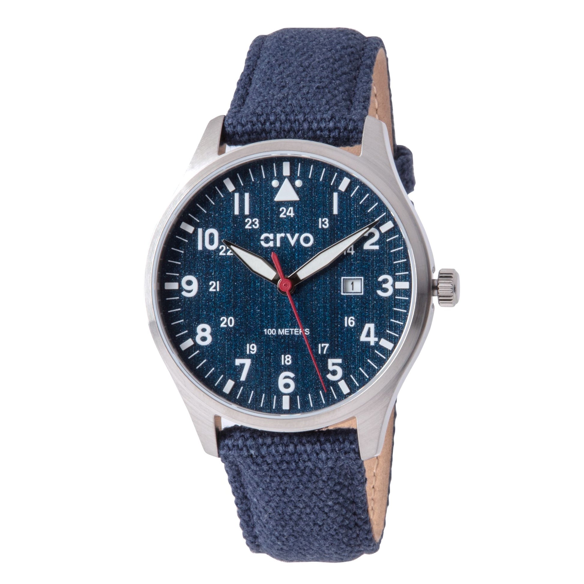 Arvo Rove Field Watch for men with a jeans blue dial and blue canvas strap
