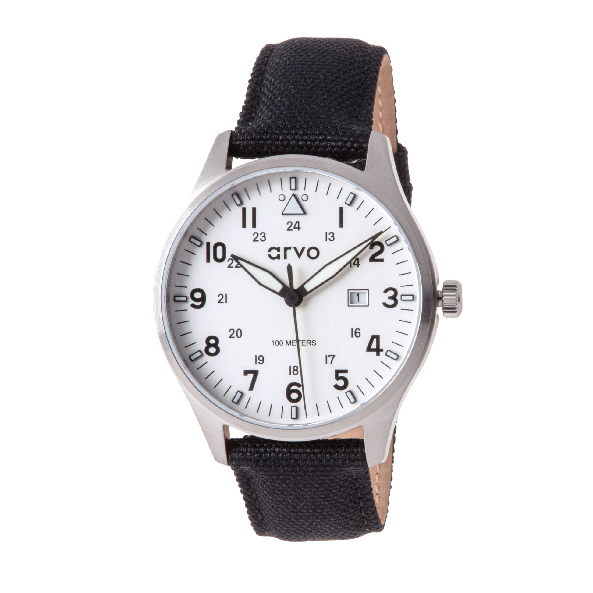 Arvo Rove Field Watch for men with a moon white dial and black canvas strap