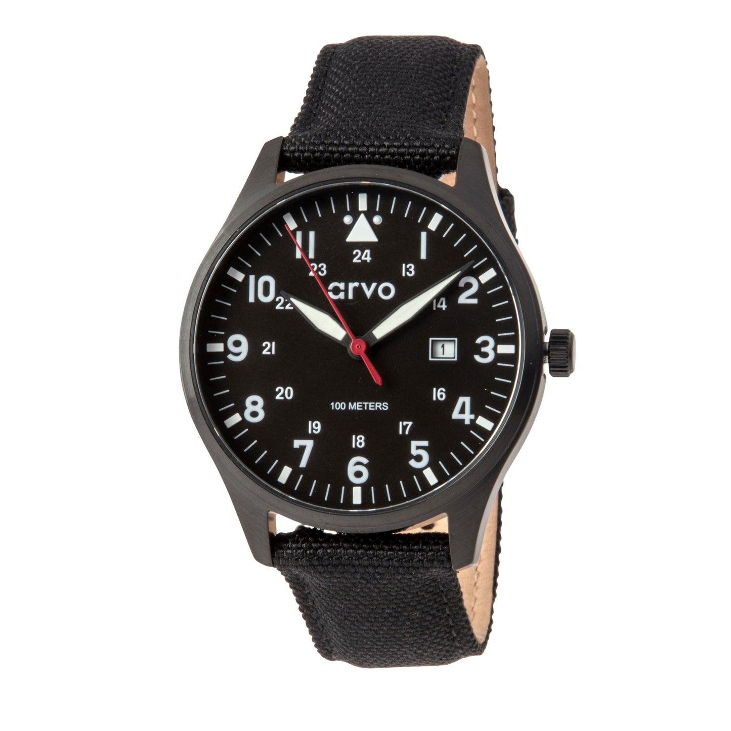 Arvo Rove Field Watch for men with a sky black dial and black canvas strap