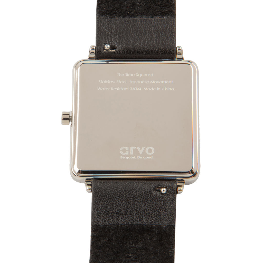 case back of Arvo Time Squared Watch for women
