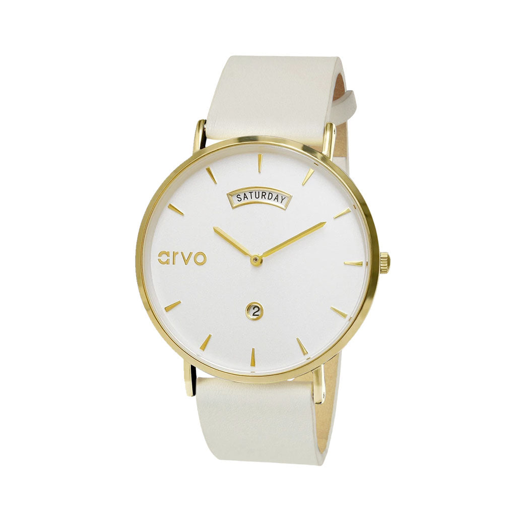 Arvo Awristacrat Watch for women with a white genuine leather band