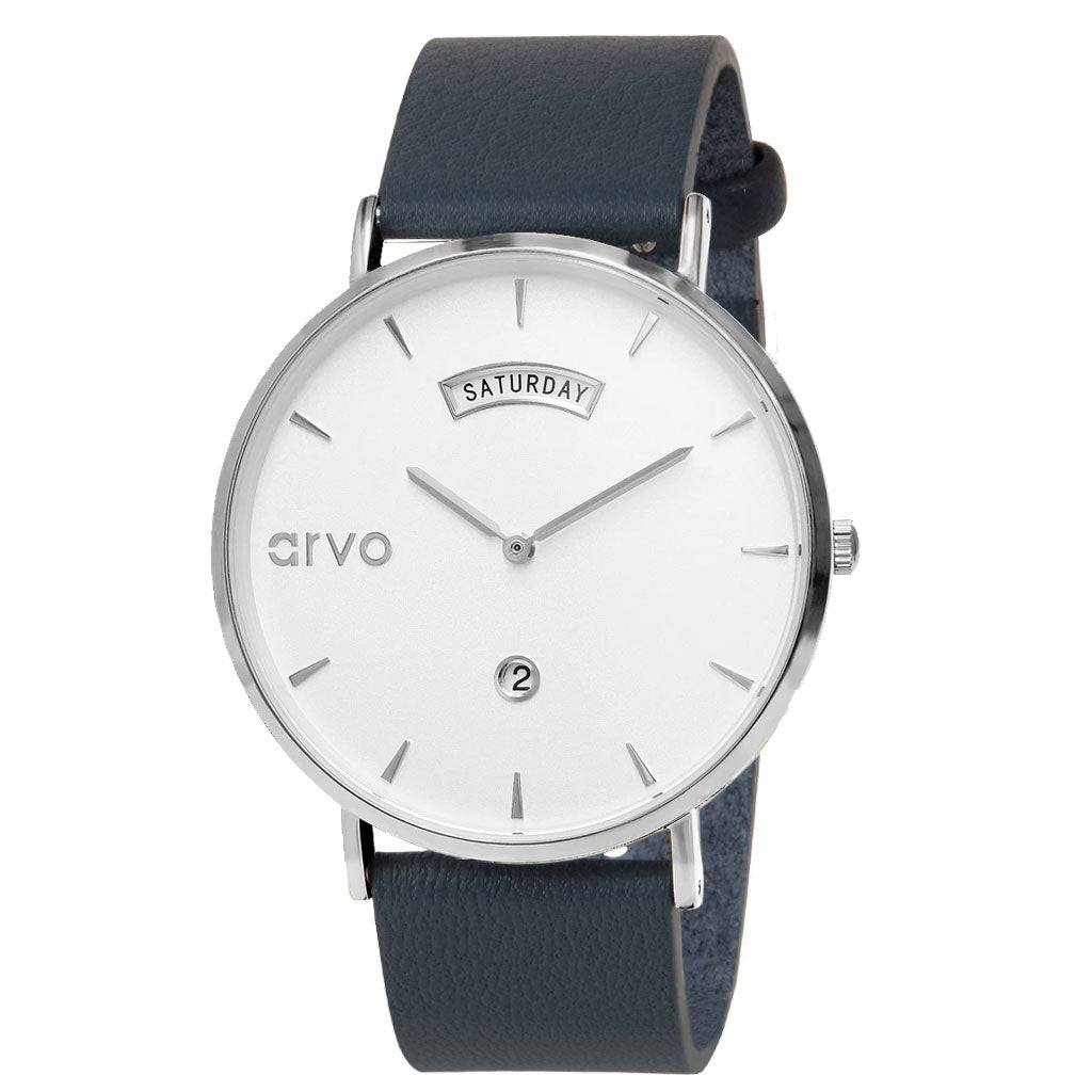 Arvo Awristacrat silver classic watches for men and women with a marino blue watch band
