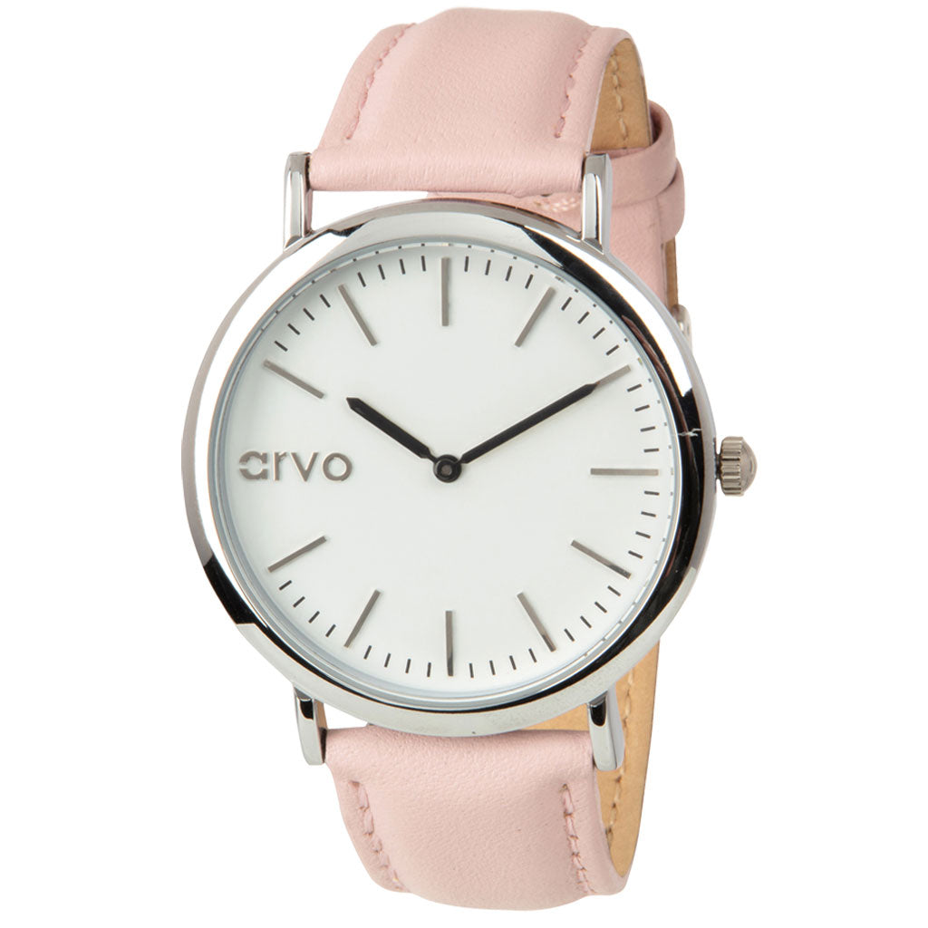 Arvo White Time Sawyer watch for women with pink leather watch band