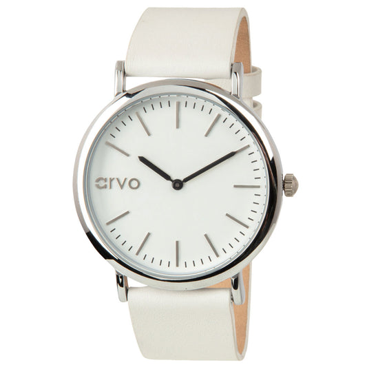 White Time Sawyer watch for women with silver case white dial and white leather band