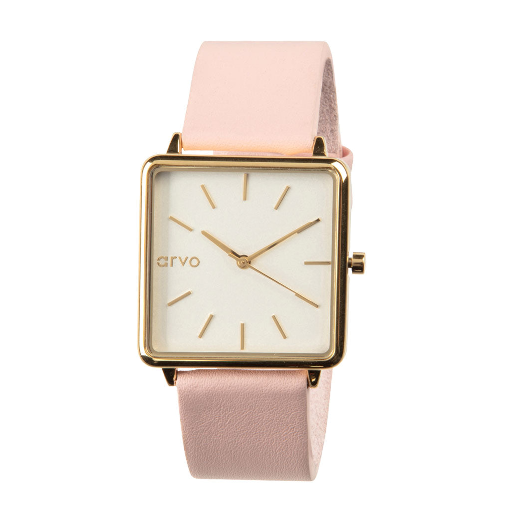 Arvo Time Squared Watch for women - Gold - Blush Pink Leather