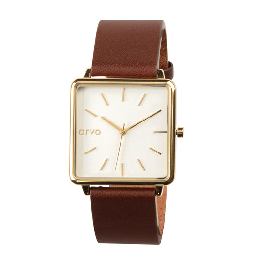 Arvo Time Squared Watch for women - Gold - Saddle Leather