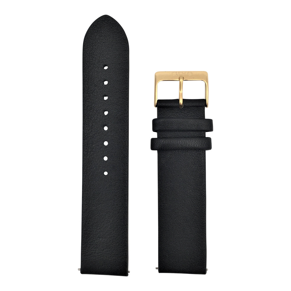 Arvo black leather watch bands straps gold buckle