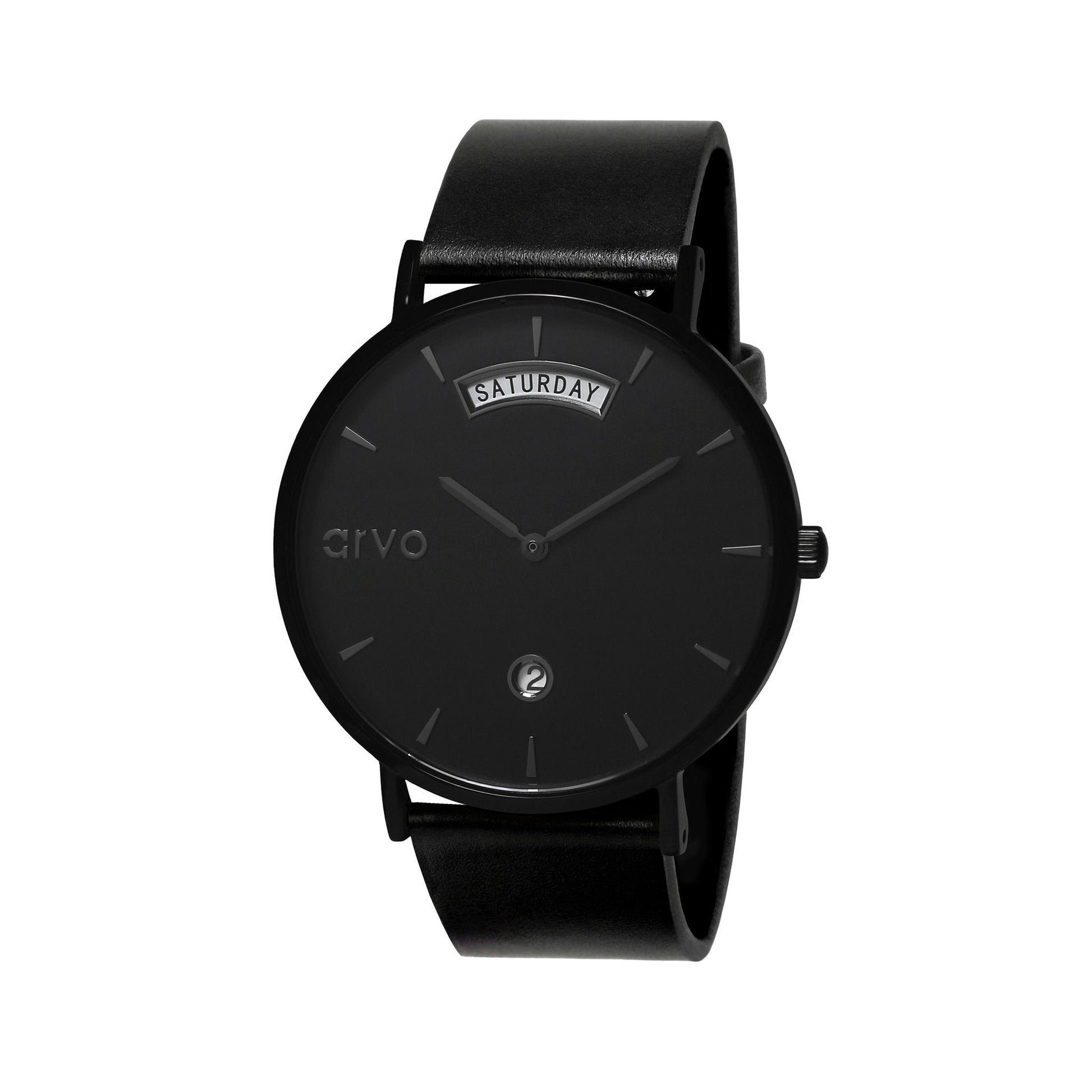 Arvo Black Awristacrat Watch - Black Band 40mm / Black Leather