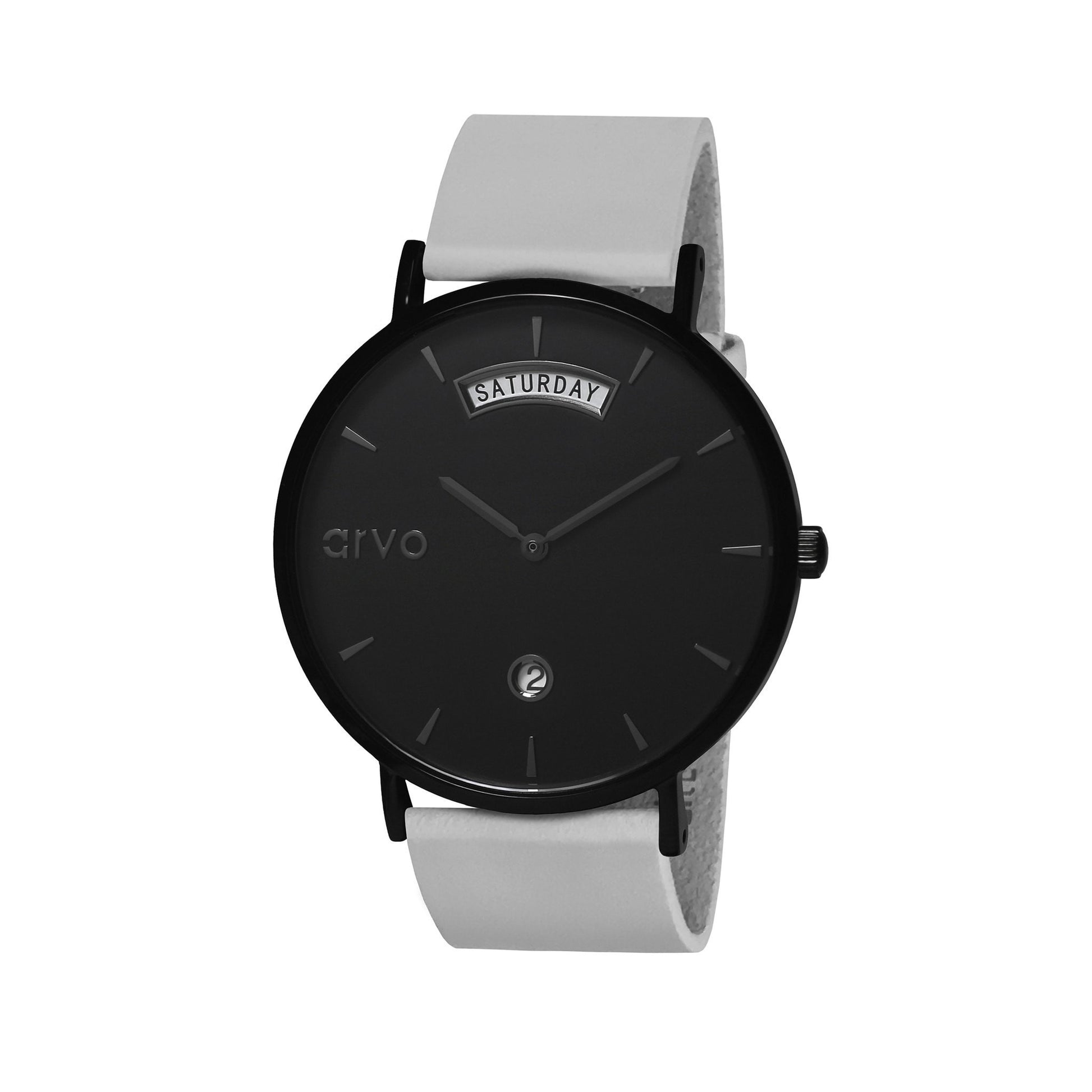 36mm Arvo Black Awristacrat Watch with black dial black case and gray leather band case