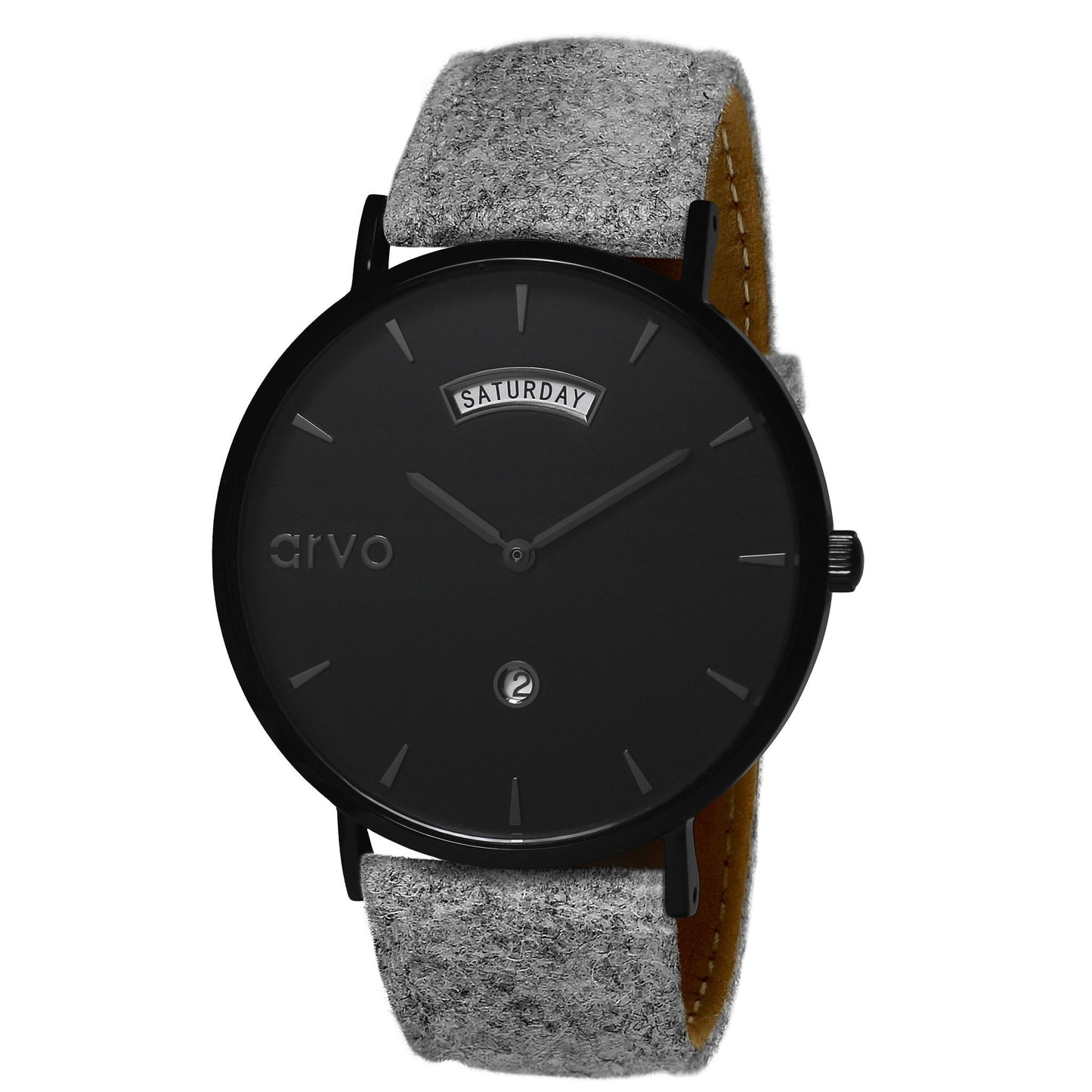 40mm Arvo Black Awristacrat Watch with a black dial and case and a great felt watch band - For men and women