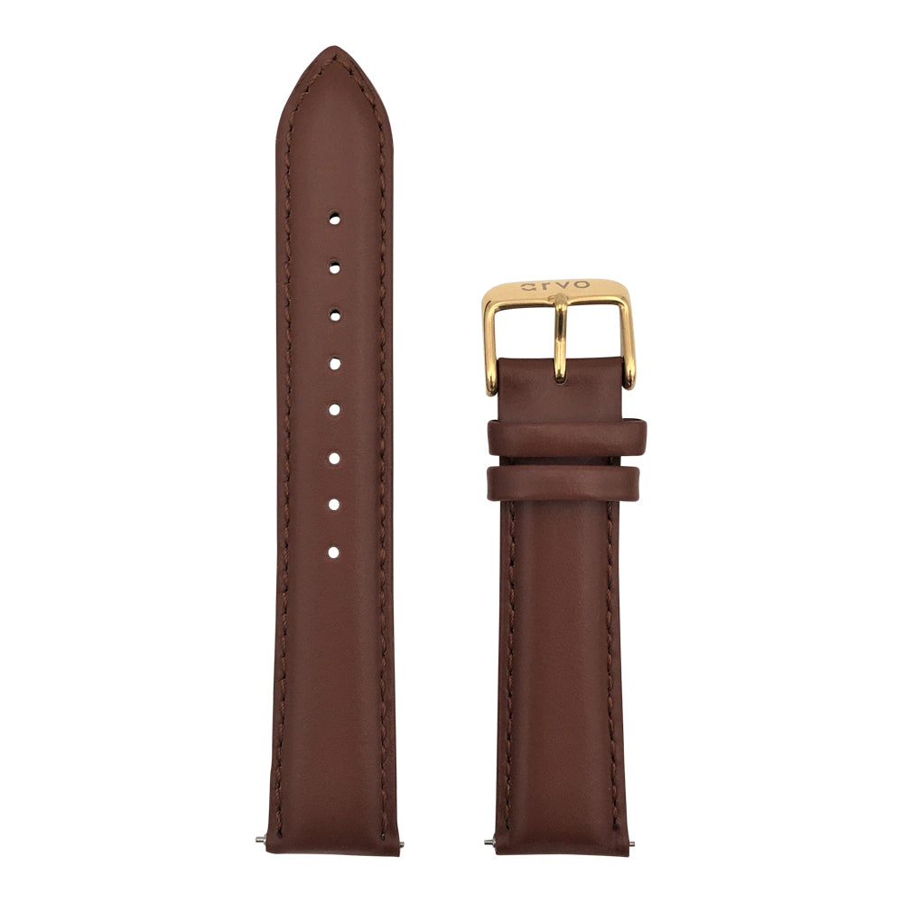 Arvo Chocolate Stitched Leather watch band or strap with gold buckle