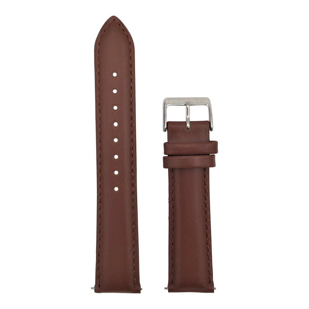 Arvo Chocolate Stitched Leather watch band or strap with silver buckle