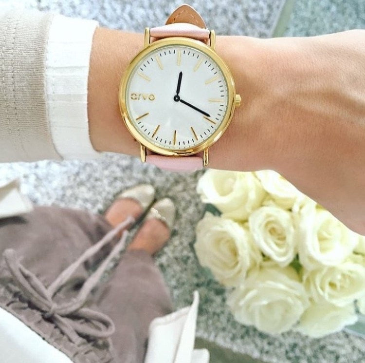 Blush Pink Genuine Leather Watch Band - Gold Clasp