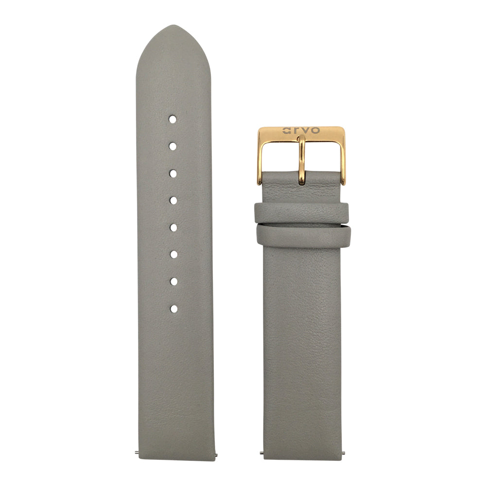 Arvo Gray Genuine Leather Watch Band with Gold buckle