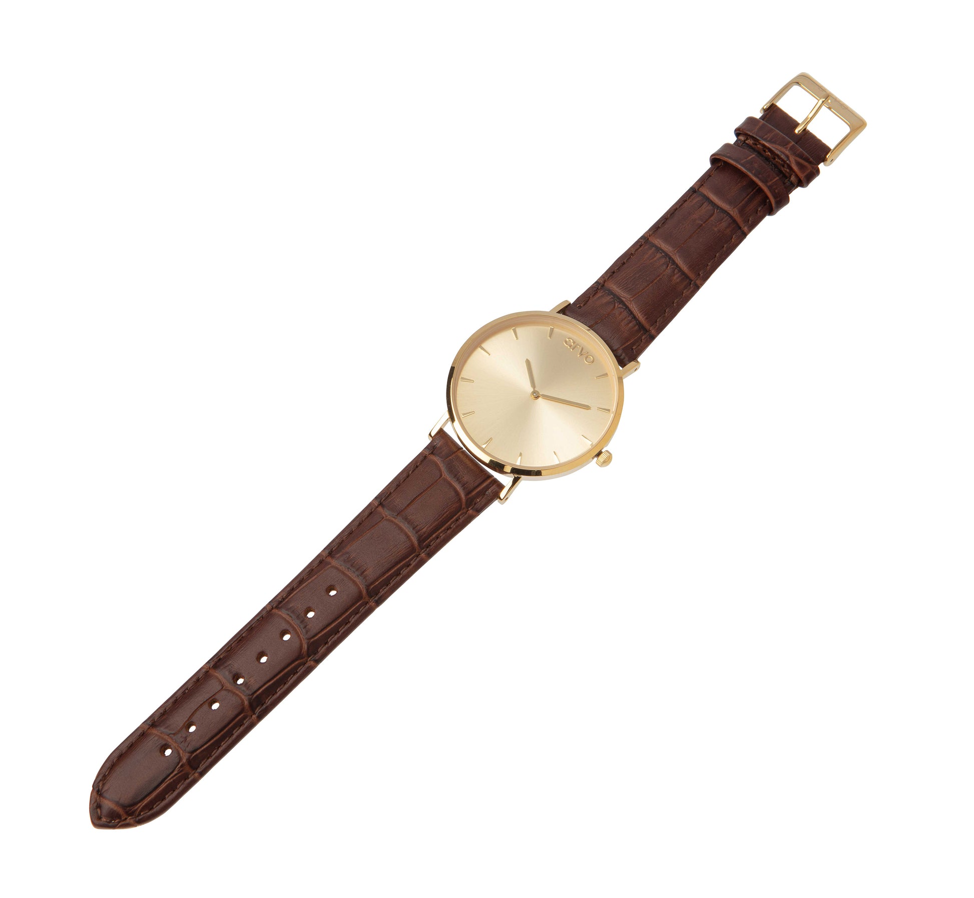 The Leonarvo Gold Watch for men with alligator print genuine leather band
