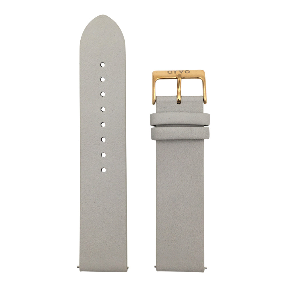 Arvo Light Gray Genuine Leather Watch Band with gold buckle