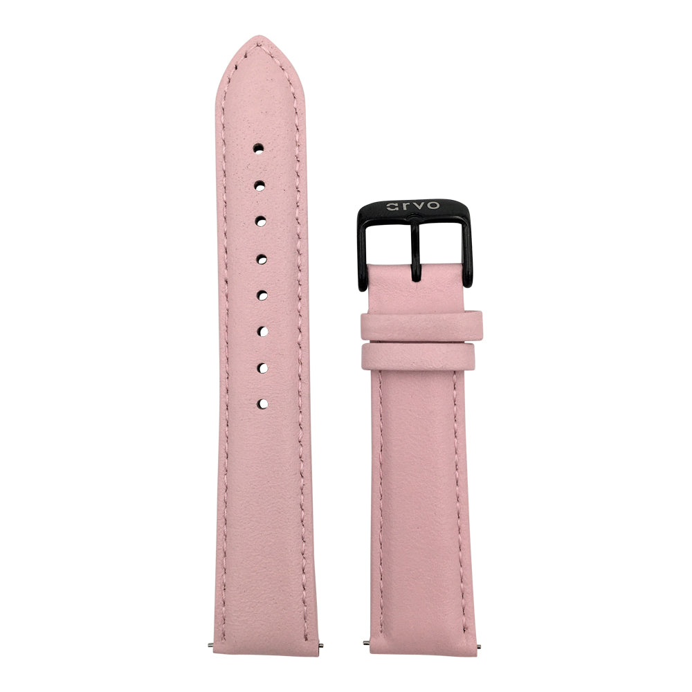 Arvo Pink Stitched Leather Watch Band with a black buckle