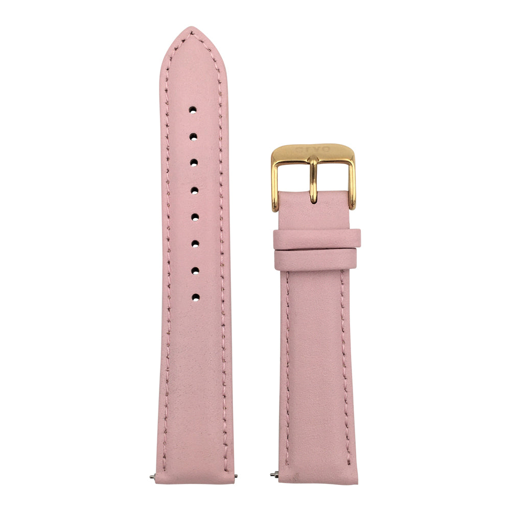 Arvo Pink Stitched Leather Watch Band with a gold buckle