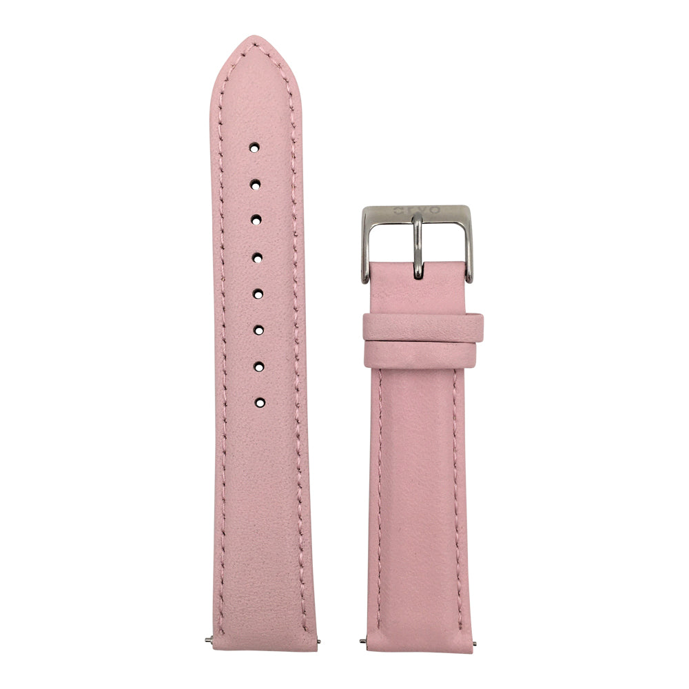 Arvo Pink Stitched Leather Watch Band with a silver buckle