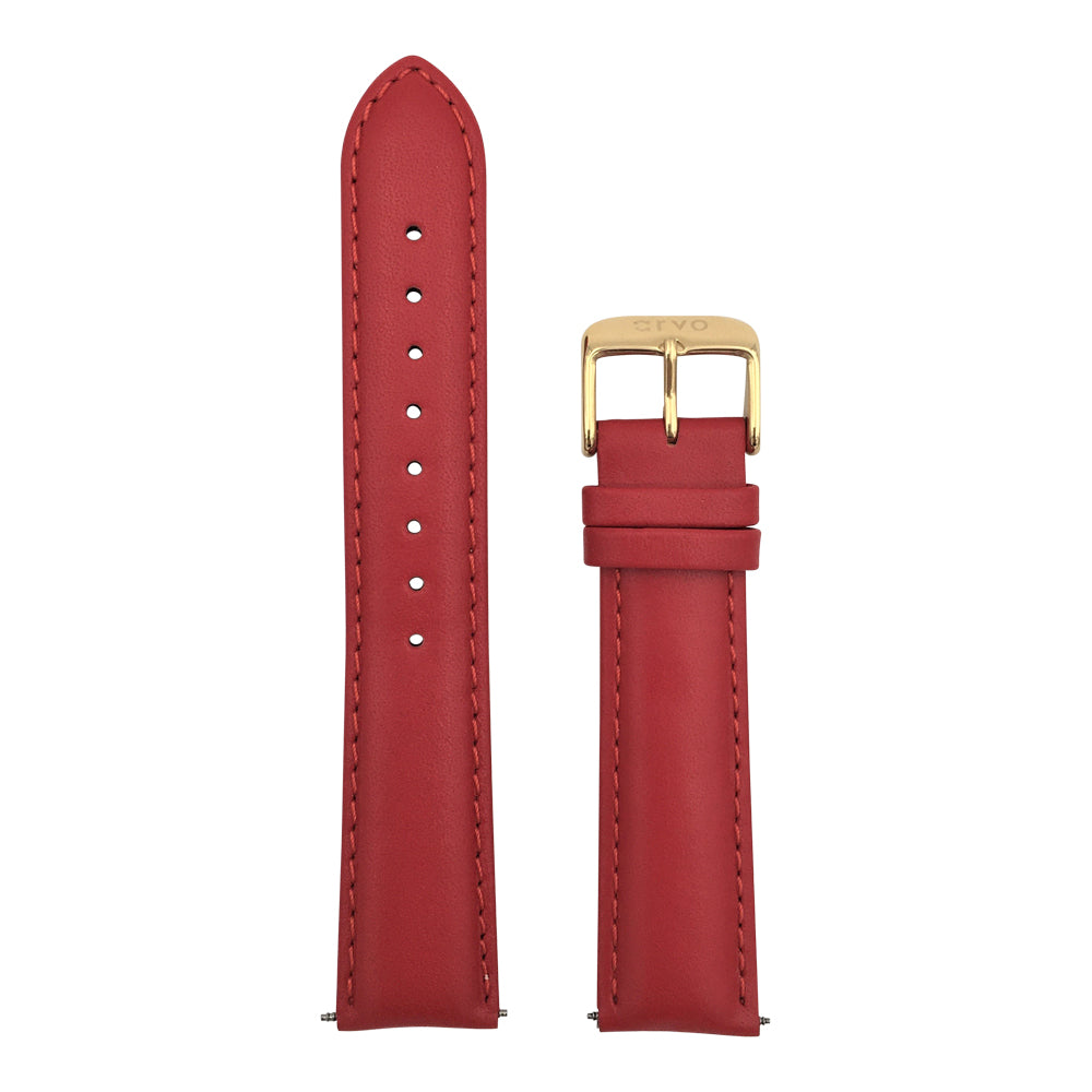 Arvo Red Stitched Leather Watch Band with a gold buckle