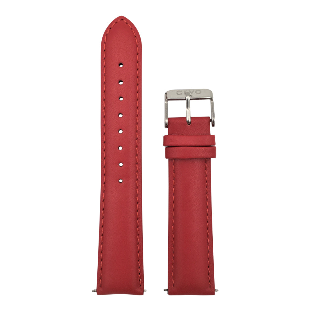 Arvo Red Stitched Leather Watch Band with a silver buckle