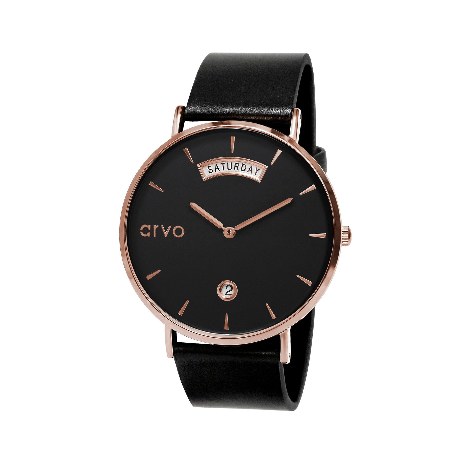 Arvo Black Awristacrat Rose Gold watches for men and women black leather band