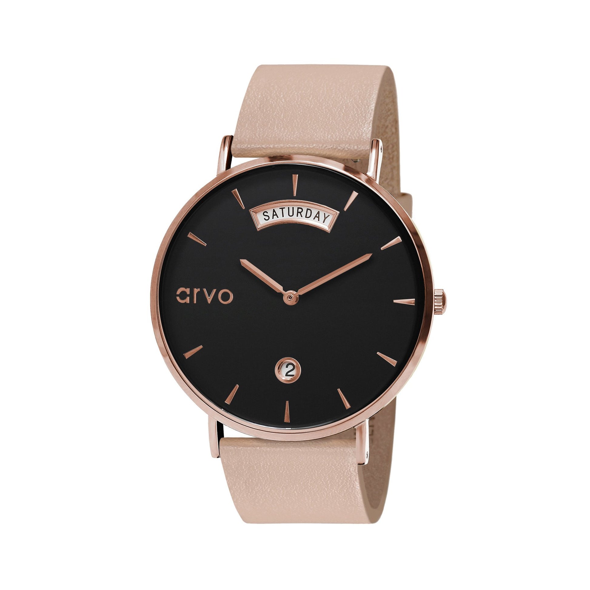 Arvo Black Awristacrat Watch for women Rose Gold Sand Leather