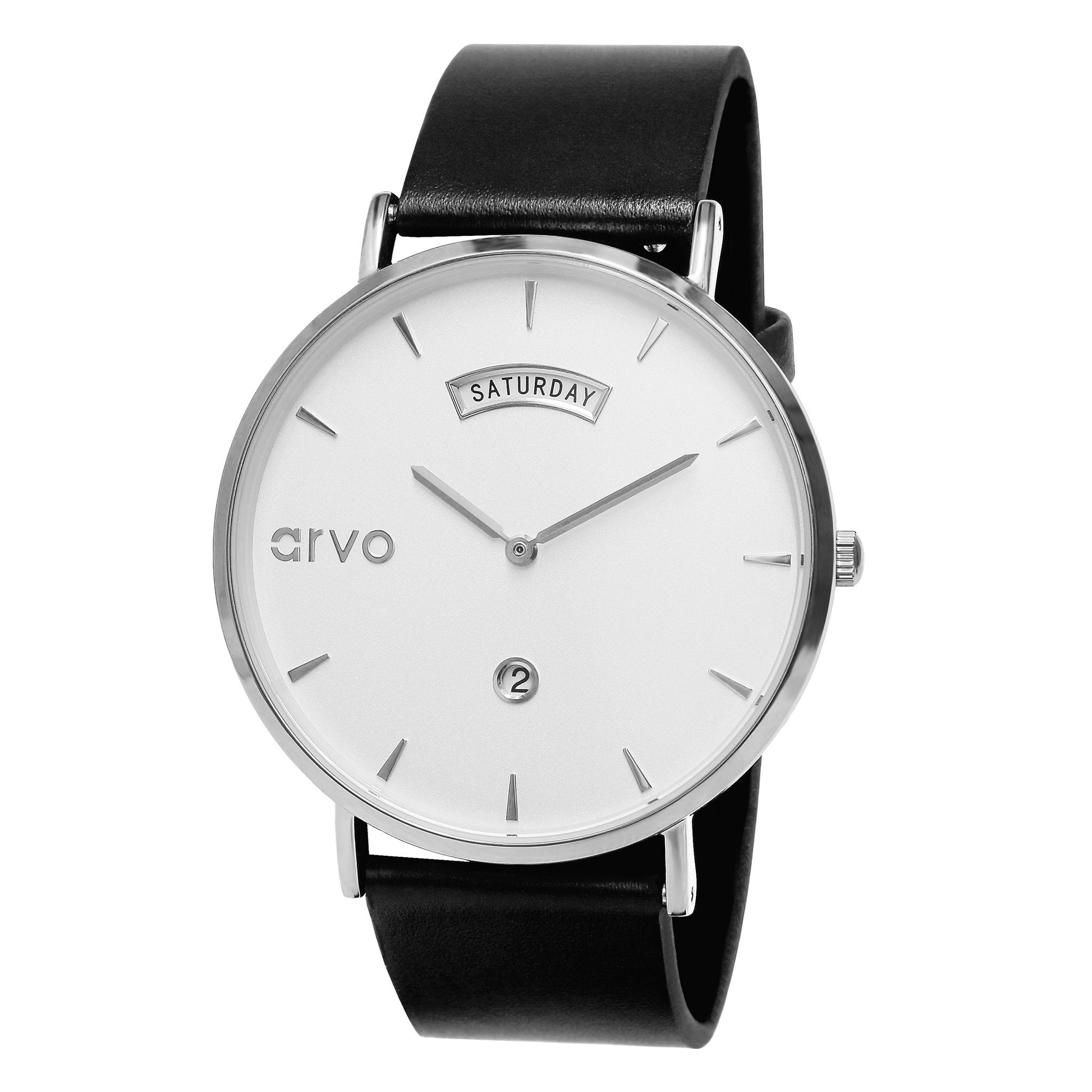 Arvo Awristacrat silver with black leather classic watches for men and women