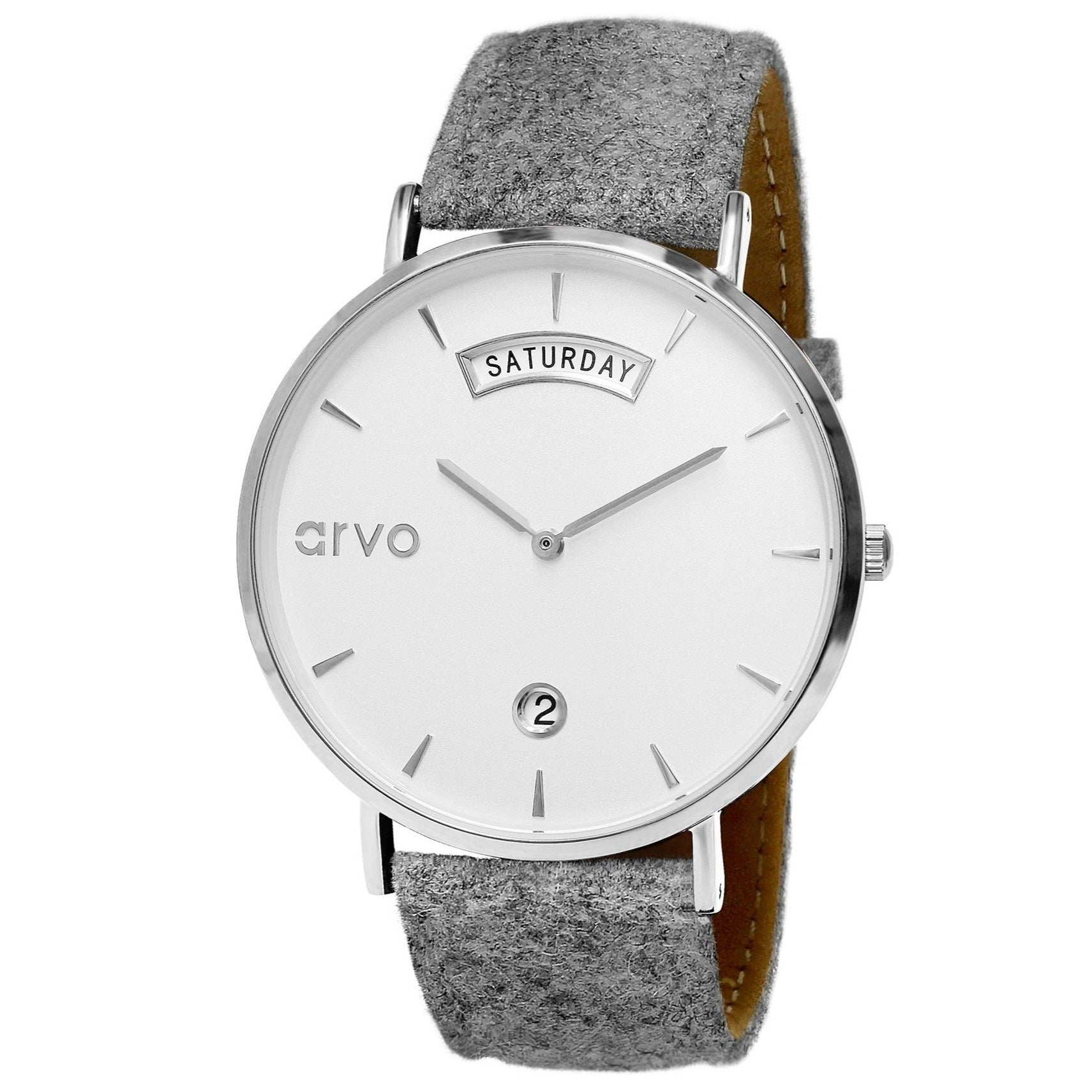 Arvo Awristacrat Silver classic watches for men and women with gray felt watch band