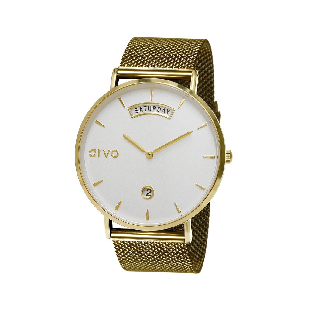 Arvo Awristacrat watch with Gold Mesh Watch Band