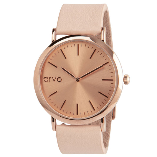 Arvo Time Sawyer, a Rose Gold Watch for women with a rose case, rose dial, and a Sand color watch band