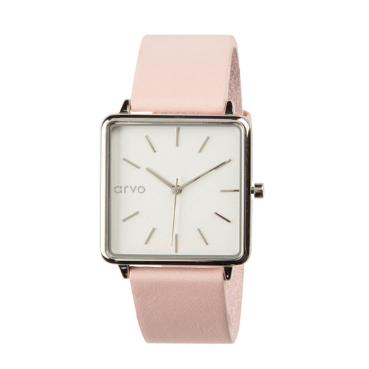 Arvo Time Squared Watch for women - Silver - Blush Pink Leather