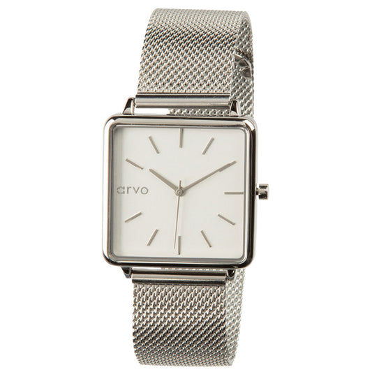 Arvo Time Squared Watch for women - Silver - Silver Mesh Band