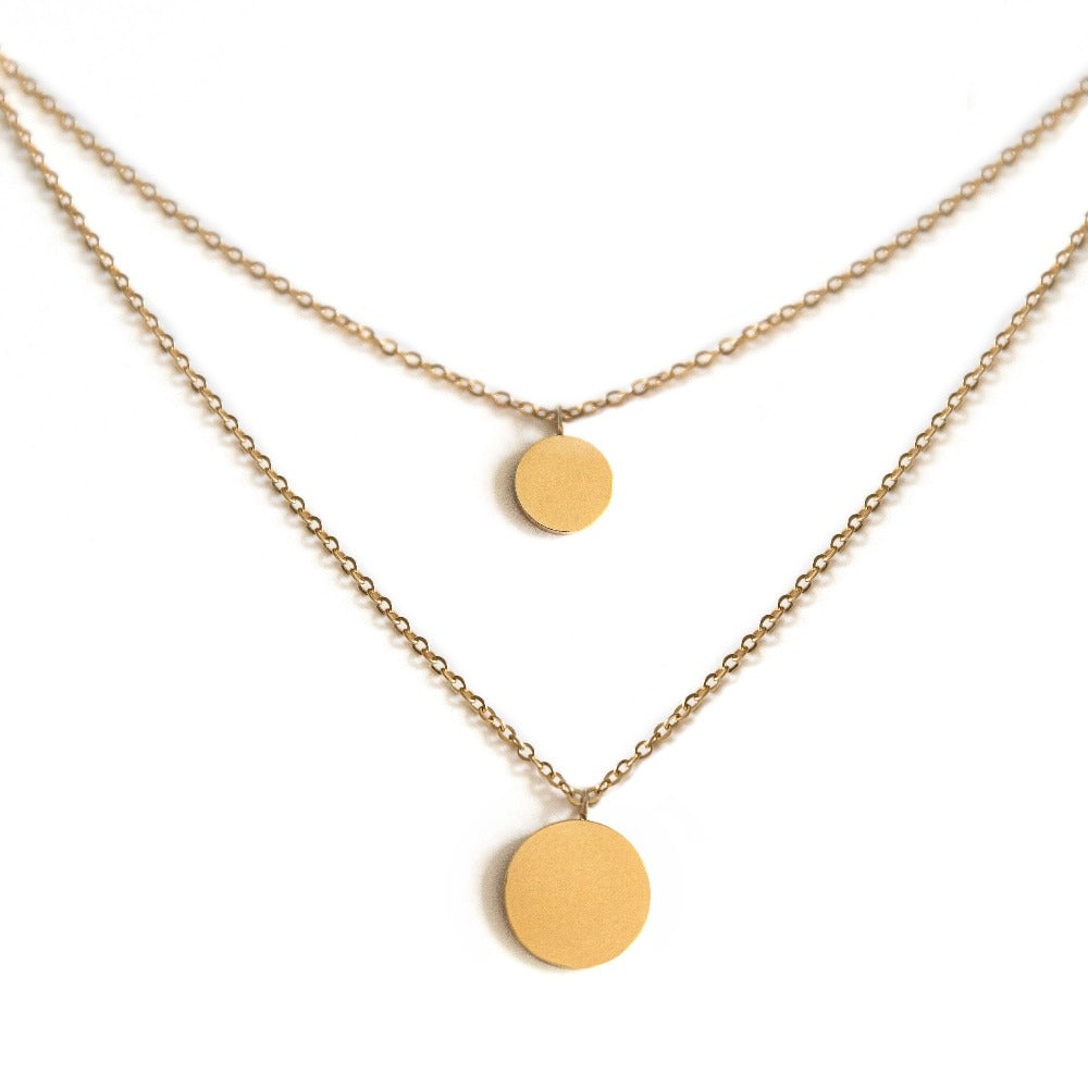 Gold layered necklace with two discs