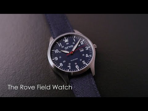 Video of an Arvo Rove Field Watch for men with a jeans blue dial and blue canvas strap