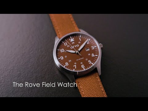 Video of  Arvo Rove Field Watch for men with a buckeye brown dial and brown canvas strap