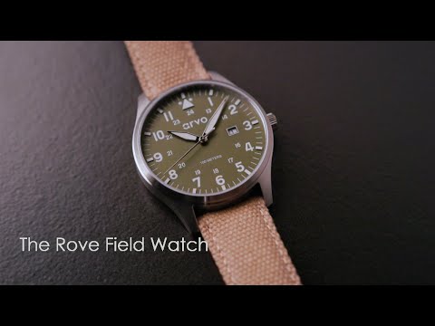 Video of an Arvo Rove Field Watch for men with a spring green dial and khaki canvas strap