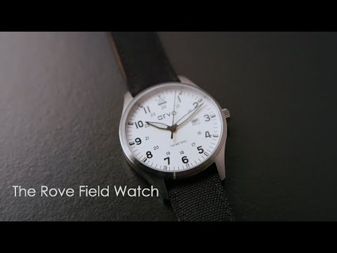 Video of an Arvo Rove Field Watch for men with a moon white dial and black canvas strap